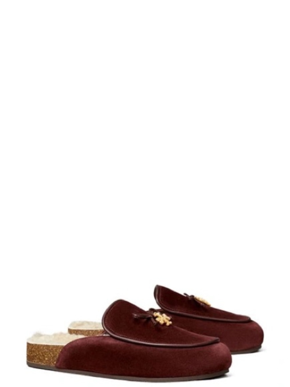 Tory Burch Plum Shearling Charm Suede Mules - size 6 - Like New
